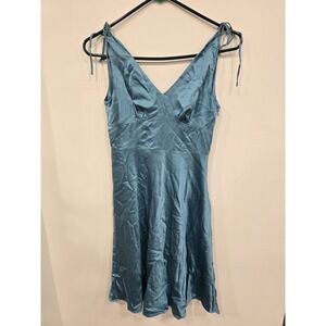 Ann Taylor Loft Petites 100% Silk Teal Slip Dress Tie Strap Mini 0P Quiet Luxury